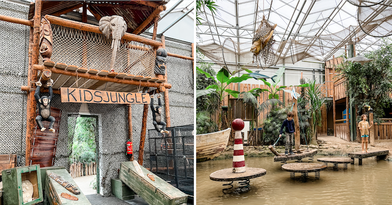 Il y a aussi une Kids Jungle au zoo tropical de Berkenhof.  Les enfants peuvent s'amuser ici.  C'est une aire de jeux avec de l'eau et du sable.